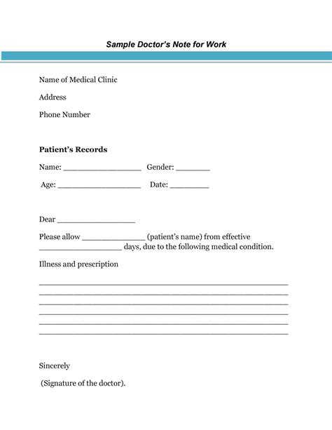 Doctors Note Template For Work