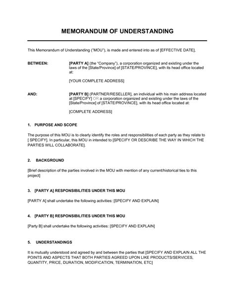 Document Of Understanding Template