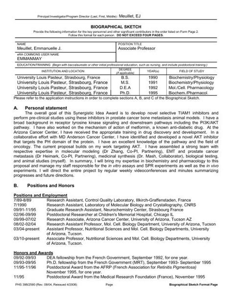 Dod Biosketch Template