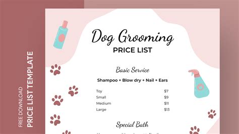 Dog Grooming Price List Template