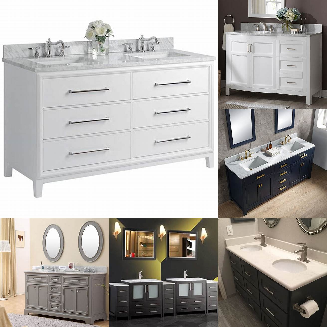 Double Sink Bathroom Vanity with Drawers on Left Side