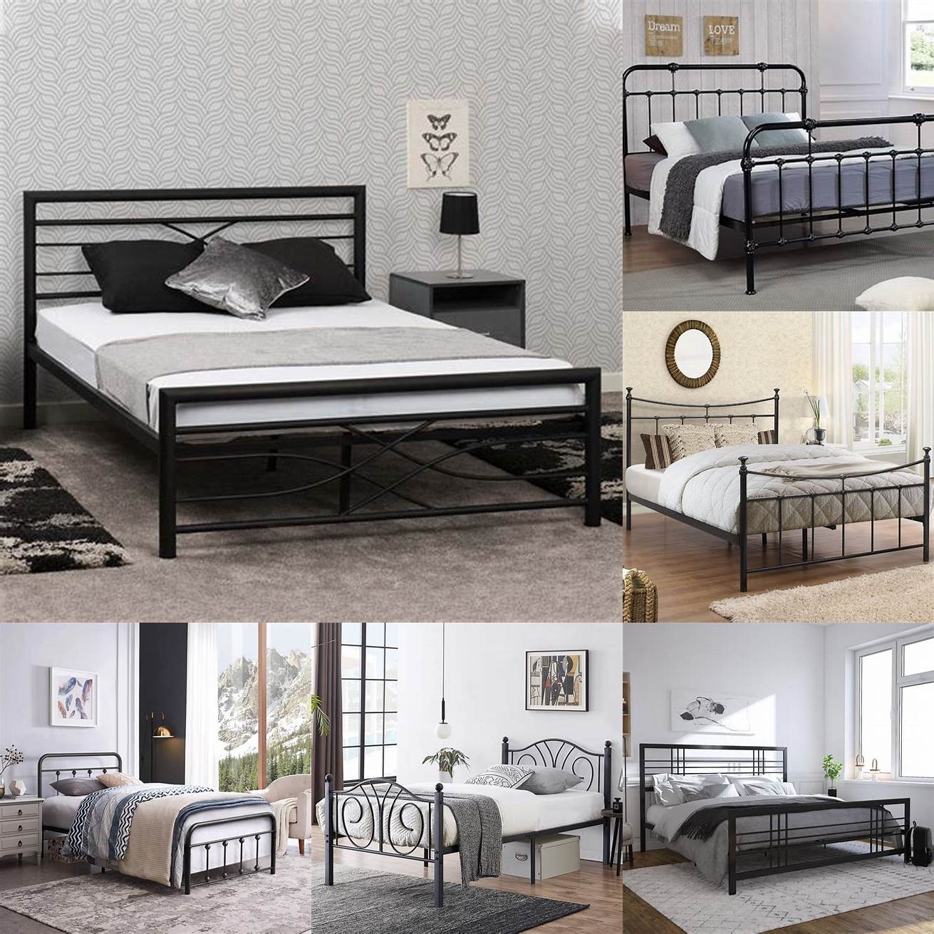 Double bed with a metal frame