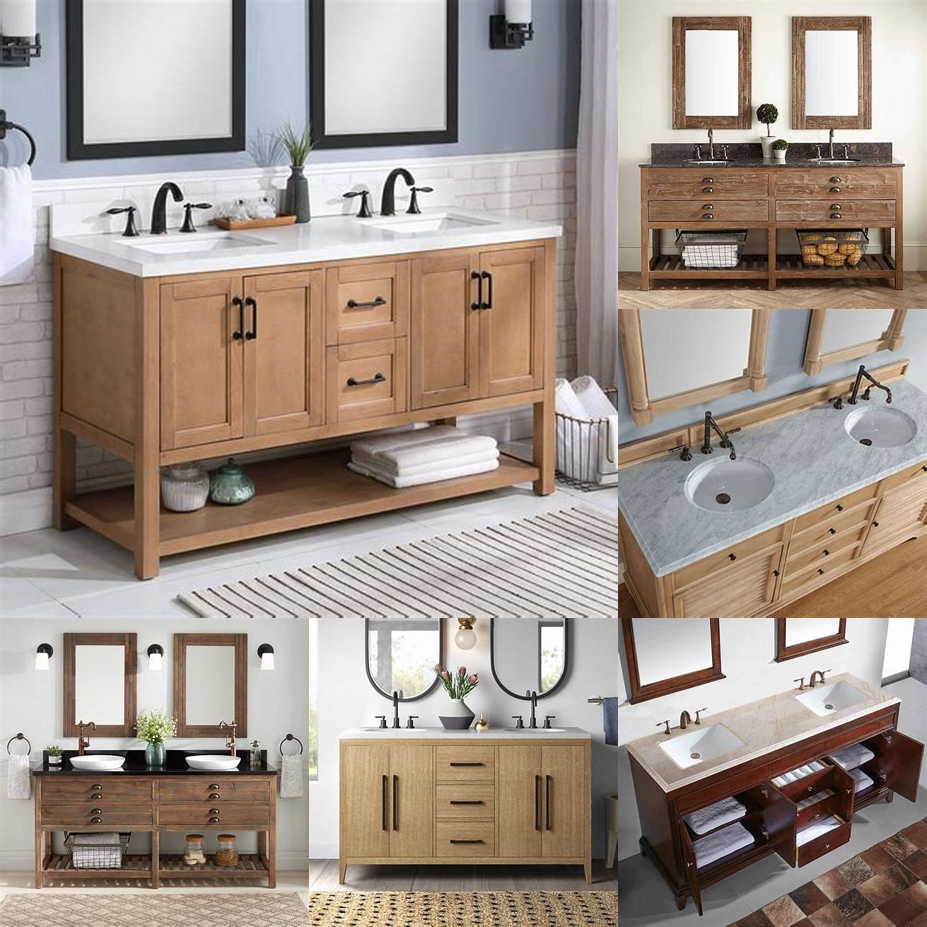 Double sink bathroom vanity with wooden finish