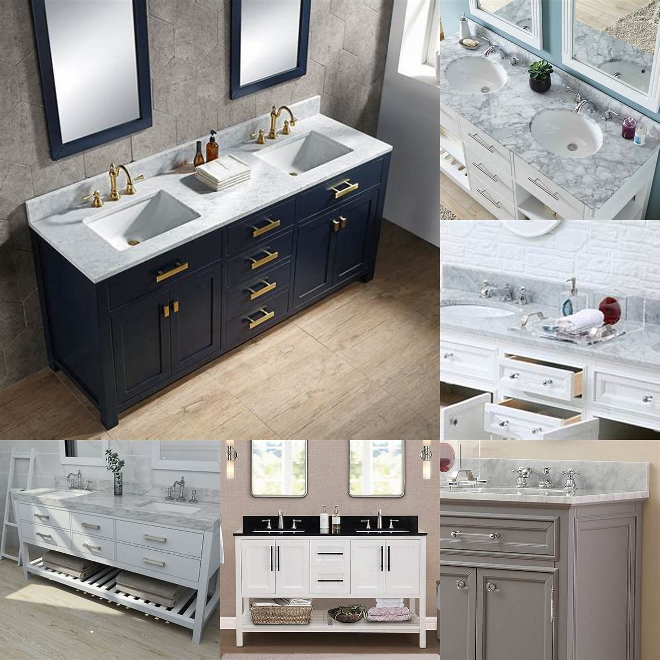 Double white vanity with marble top and undermount sinks