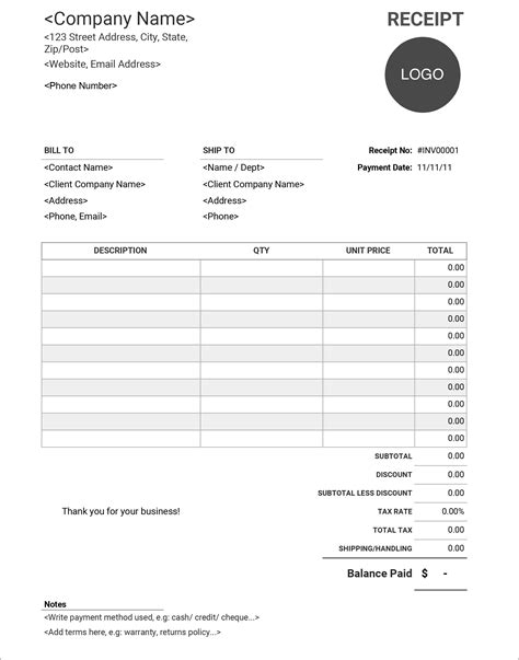 Download Receipt Template