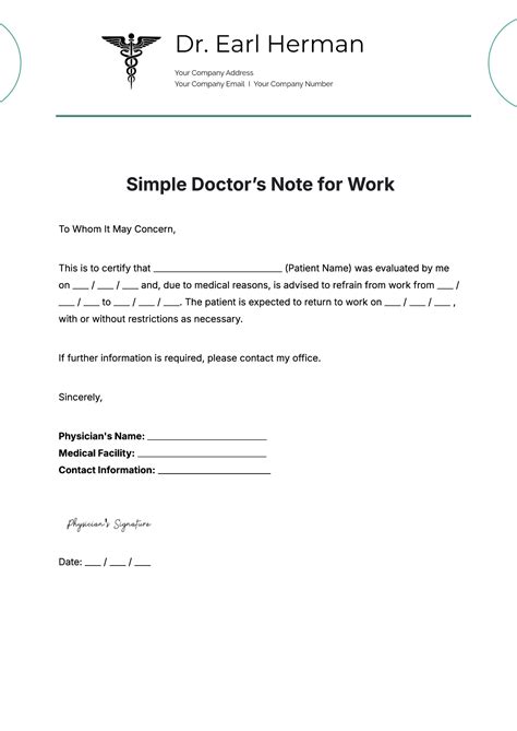 Dr Note Template For Work