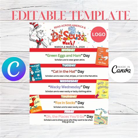 Dr Seuss Spirit Week Template