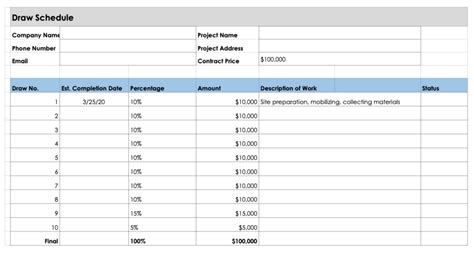 Draw Schedule Template