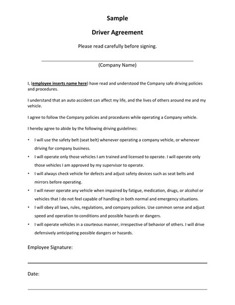 Driver Contract Template