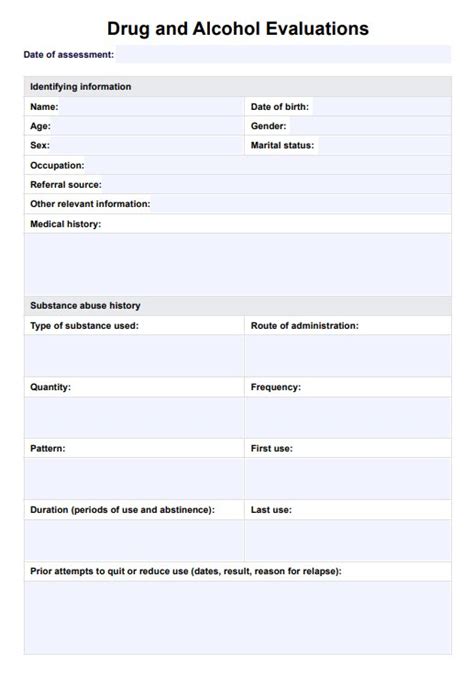 Drug And Alcohol Assessment Template