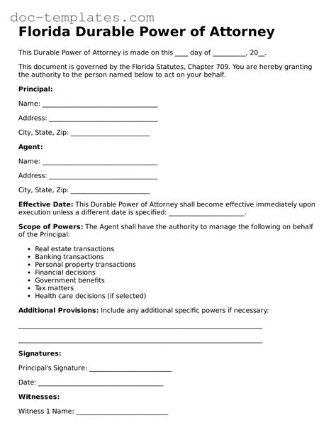 Durable Power Of Attorney Florida Printable Form