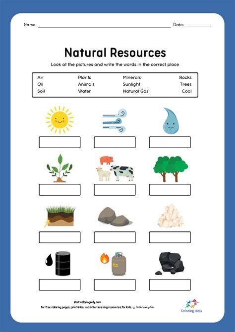 Earth's Natural Resources Worksheet Free Printable