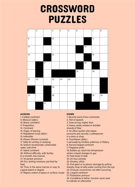 Easy Crossword Puzzles Printable Free
