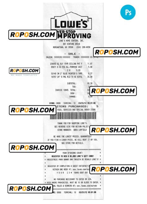 Editable Lowes Receipt Template