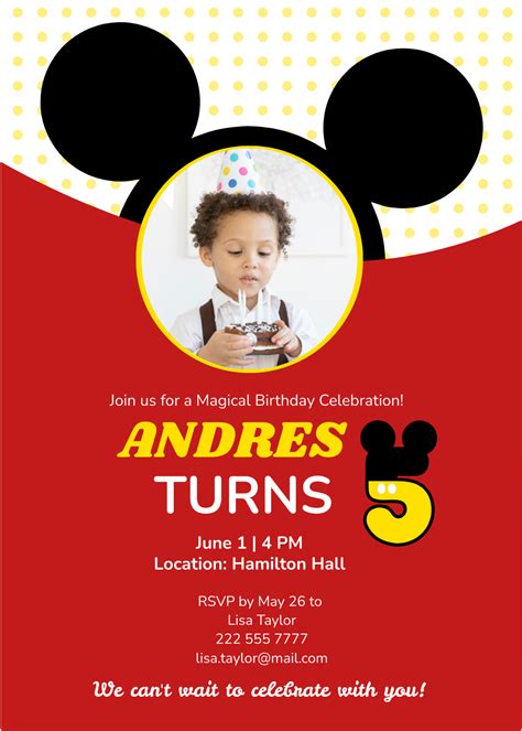 Editable Mickey Mouse Invitation Template
