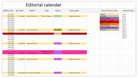 Editorial Calendar Excel Template
