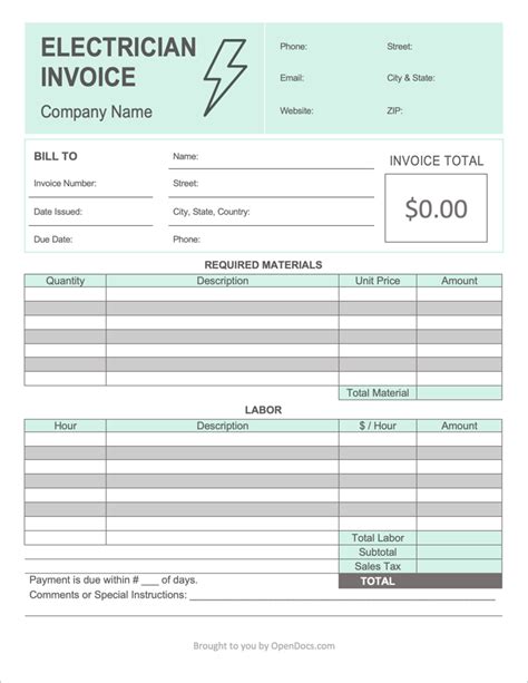 Electrical Contractor Invoice Template