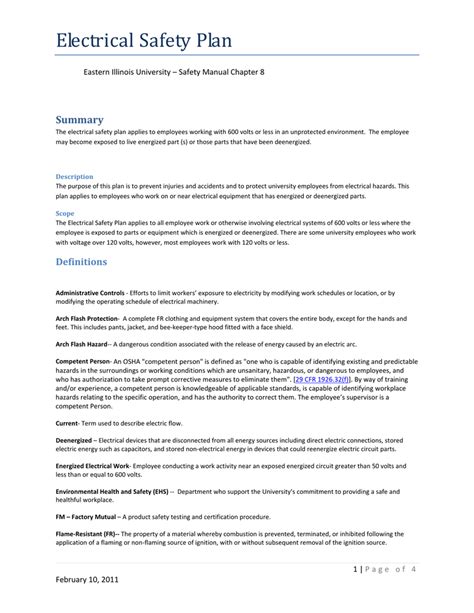 Electrical Safety Plan Template