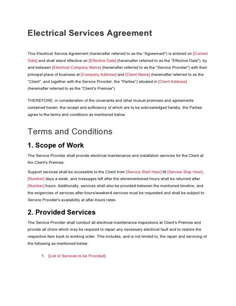 Electrical Service Agreements Template