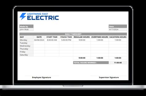 Electrician Timesheet Template