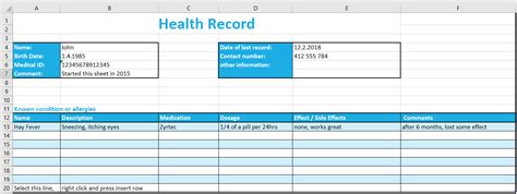 Electronic Health Record Template
