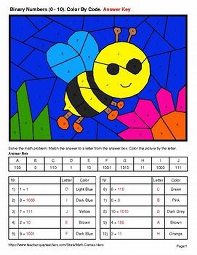Elementary School Binary Code Spring Coloring Worksheet
