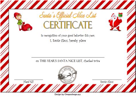 Elf Nice List Certificate Free Printable