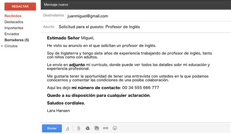 Email In Spanish Template