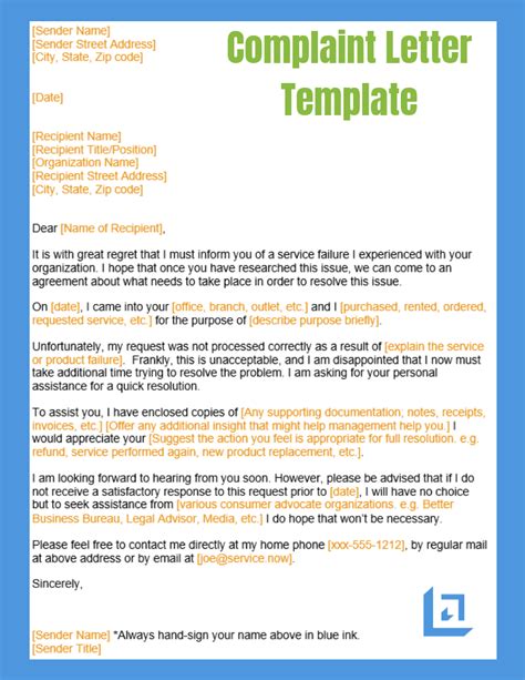 Email Template For Complaint