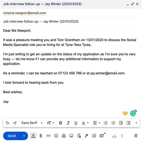 Email Template For Following Up After An Interview