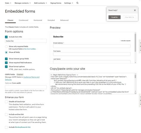 Embed Mailchimp Form