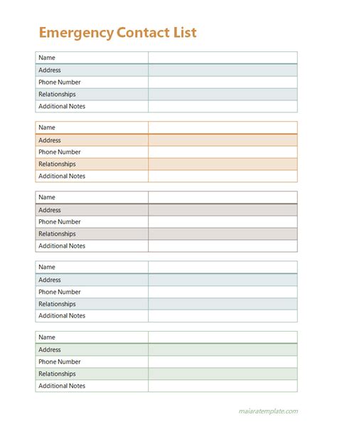 Emergency Phone List Template