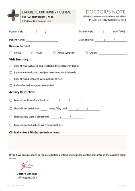 Emergency Room Doctors Note Template