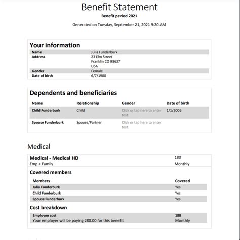 Employee Benefits Statement Template