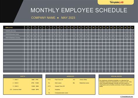 Employee Calendar Template