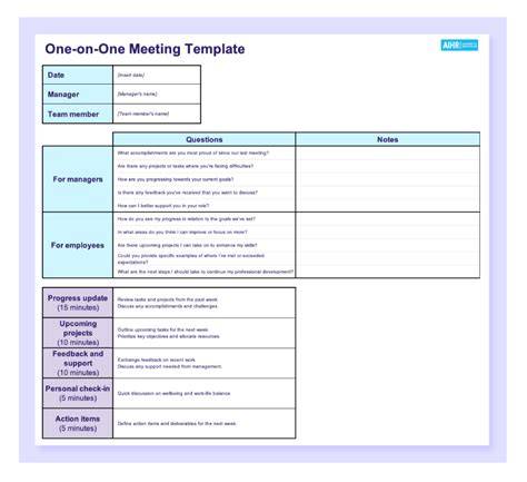 Employee Check In Meeting Printable One On One Meeting Template