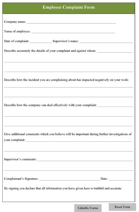 Employee Complaint Form Template