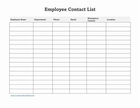 Employee Contact List Template Word