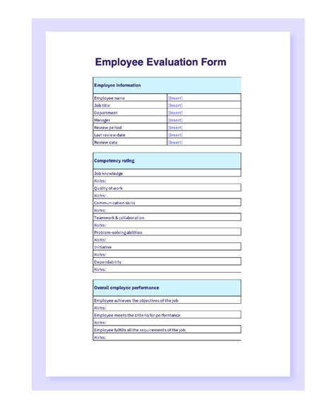 Employee Evaluation Forms Template