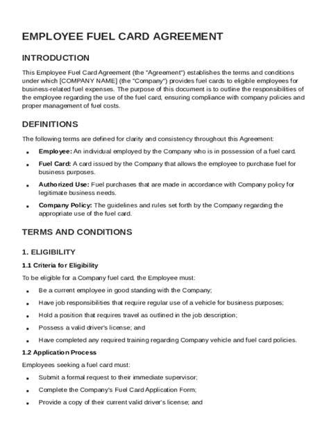Employee Fuel Card Agreement Template