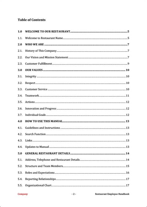Employee Handbook Restaurant Template