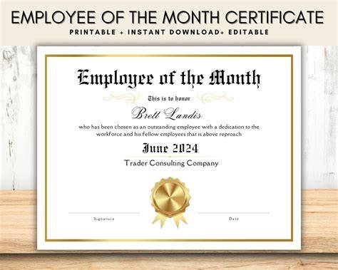 Employee Month Certificate Template