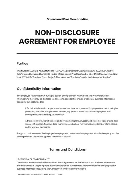 Employee Non Disclosure Agreement Template