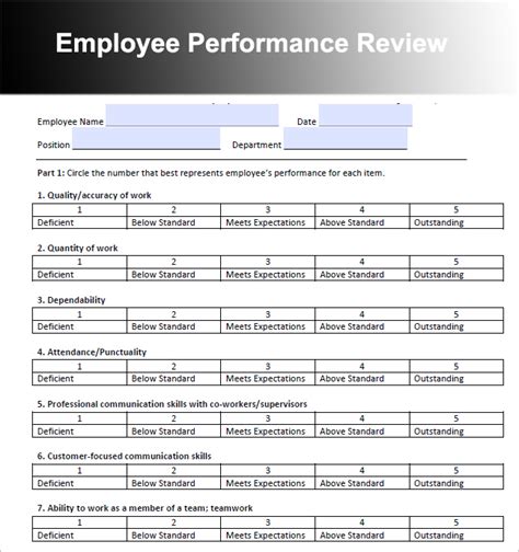Employee Performance Review Template Word