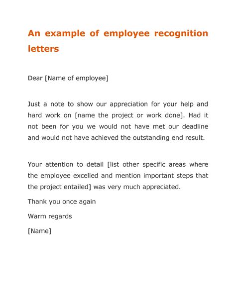 Employee Recognition Letters Templates