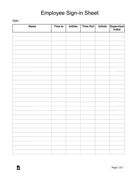 Employee Sign in Sheet Template Printable