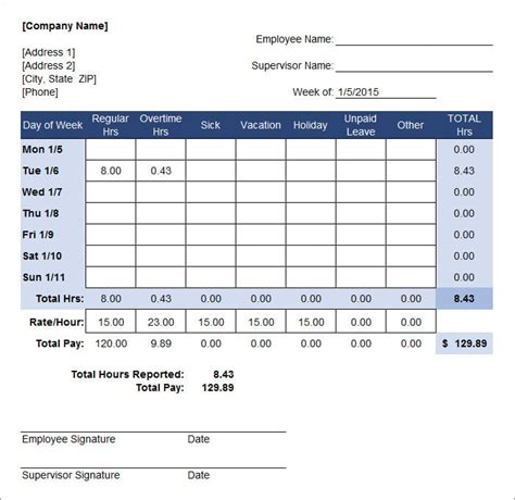 Employee Timesheets Template