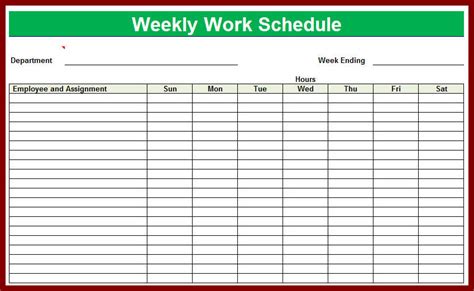 Employee Weekly Work Schedule Template