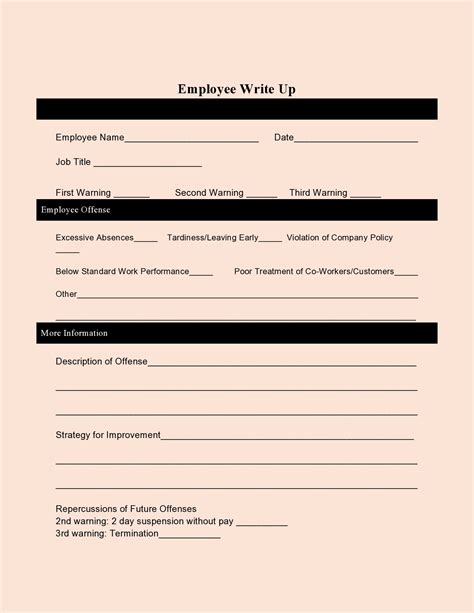 Employee Write Up Sheet Template