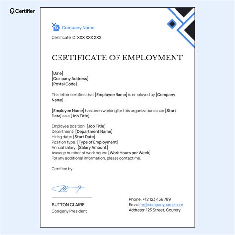 Employment Certificate Templates